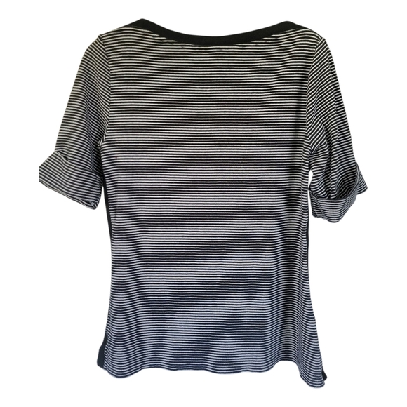 Lauren Ralph Lauren Striped Boatneck Top Black White Old Money Sz L Nautical - Picture 9 of 12